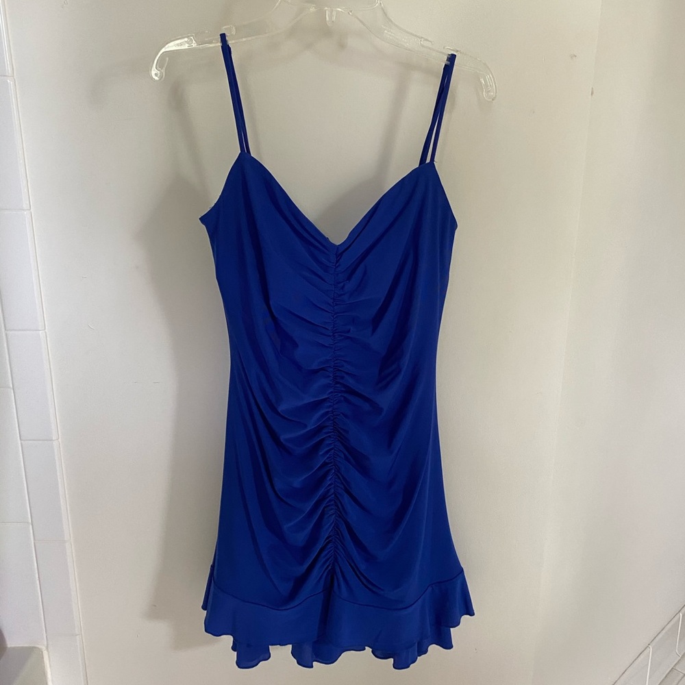 Blue BCBGMAXAZRIA ruched dress
